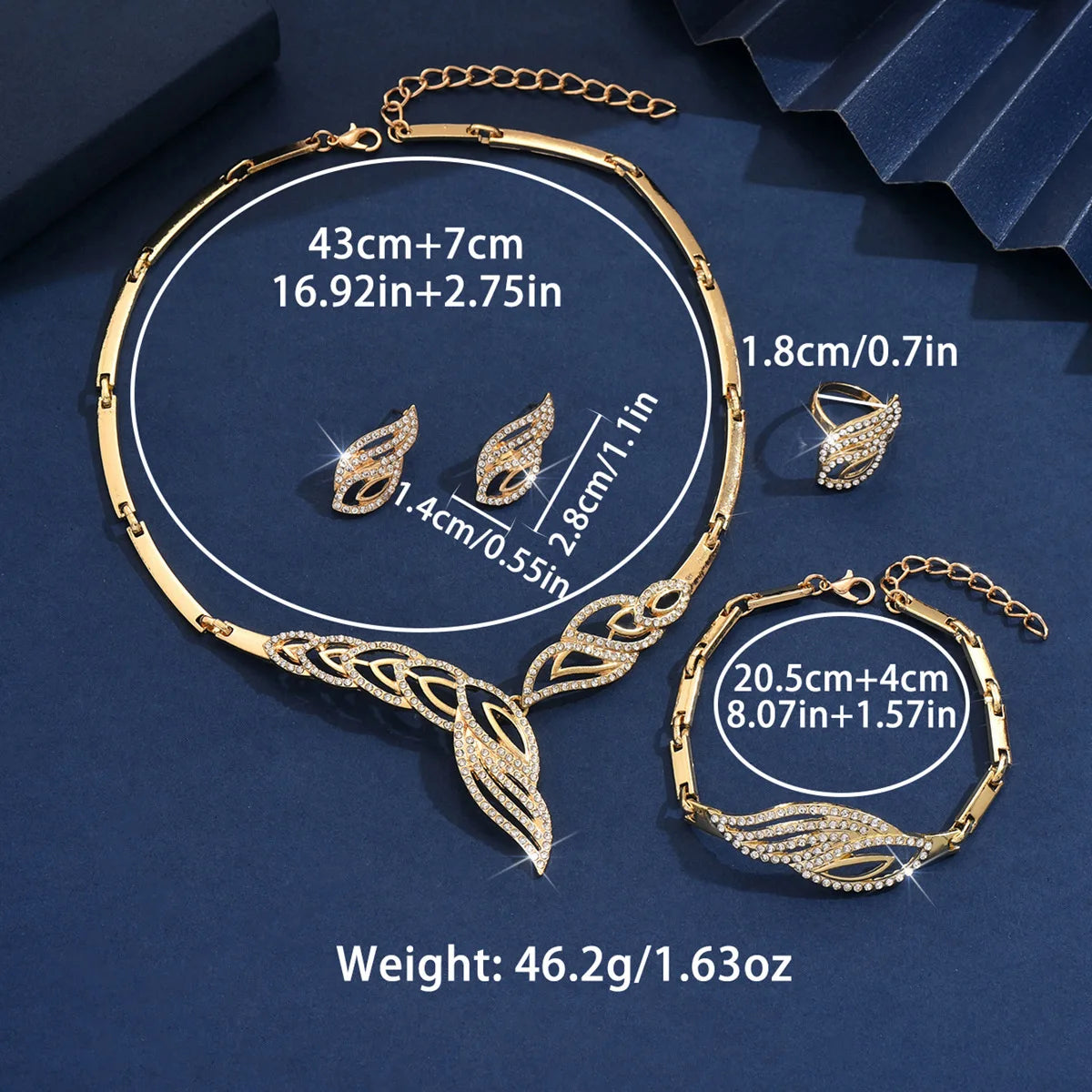 Luxury Gold Leaf Pattern Jewelry Set Women's Necklace