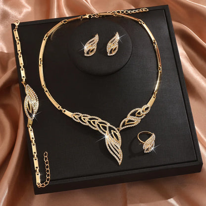 Luxury Gold Leaf Pattern Jewelry Set Women's Necklace