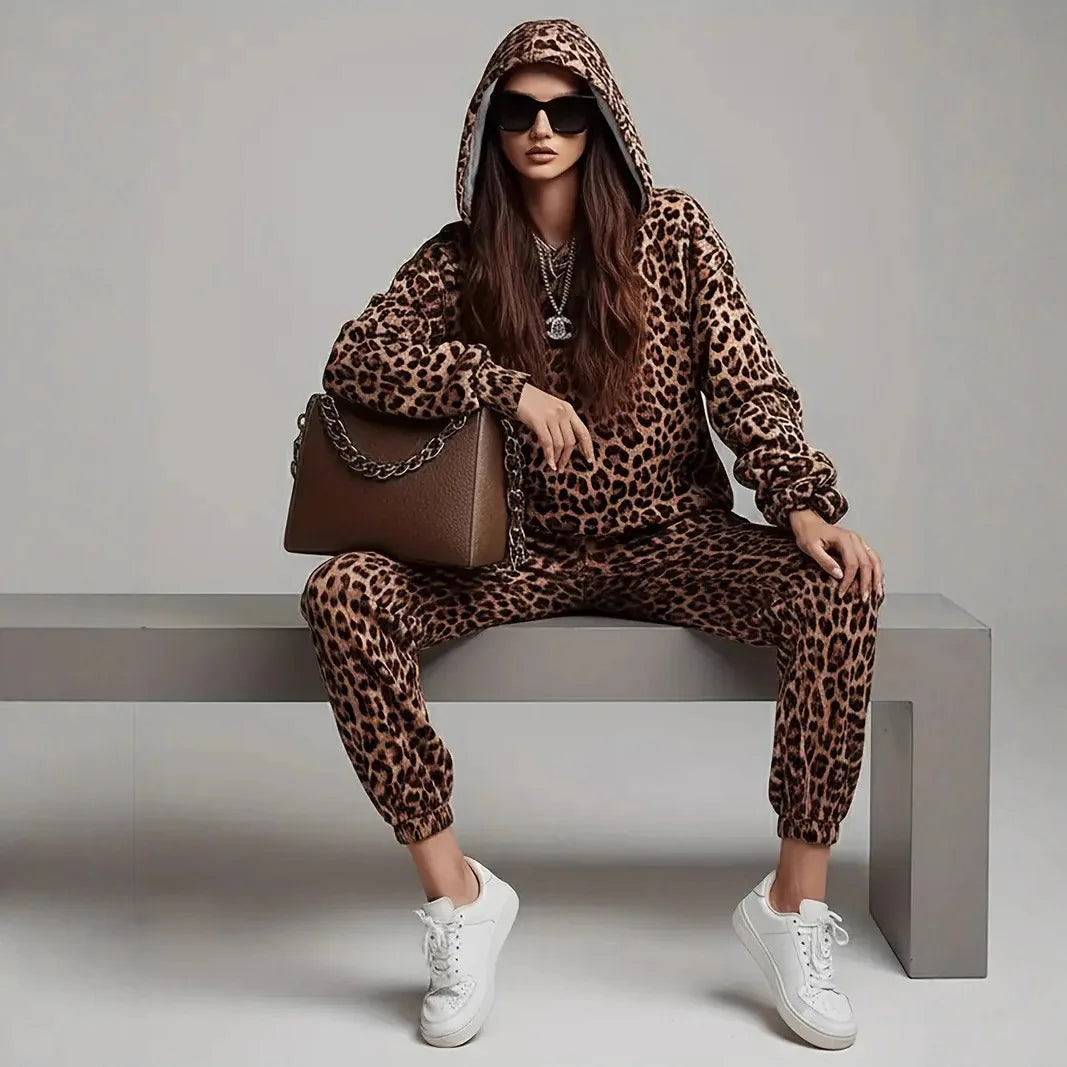 Casual Leopard Print Two-Piece Set