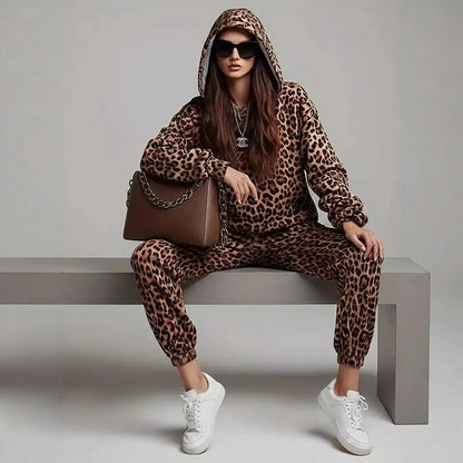Casual Leopard Print Two-Piece Set
