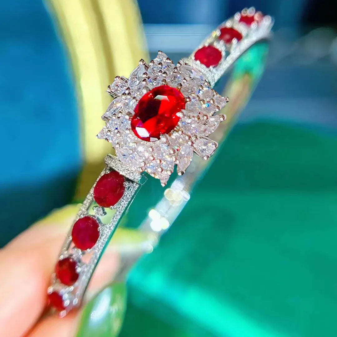 Foydjew Luxury Vintage Design Flower Ruby Bracelets For Women