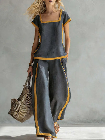 Fashion Square-neck Short-sleeved Wide-leg