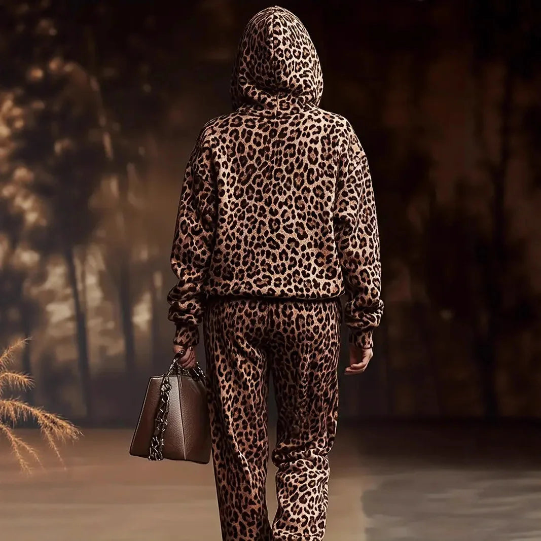 Casual Leopard Print Two-Piece Set