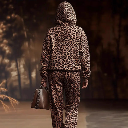 Casual Leopard Print Two-Piece Set