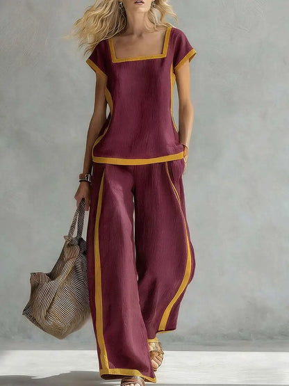 Fashion Square-neck Short-sleeved Wide-leg