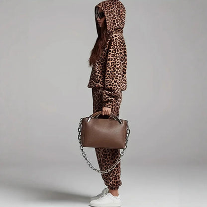Casual Leopard Print Two-Piece Set
