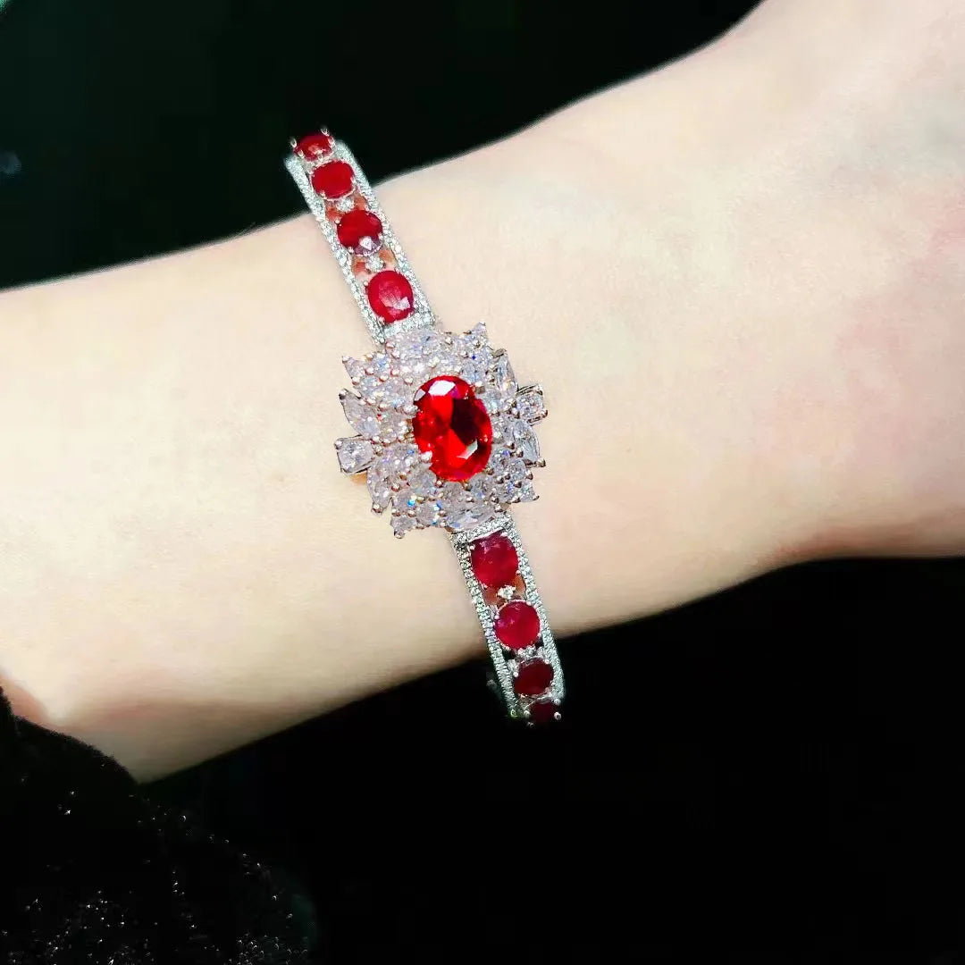 Foydjew Luxury Vintage Design Flower Ruby Bracelets For Women