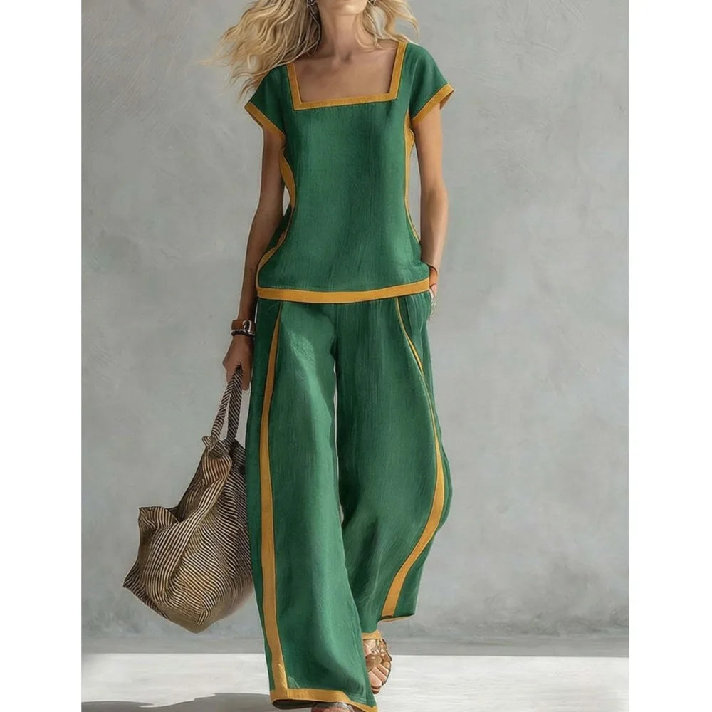 Fashion Square-neck Short-sleeved Wide-leg