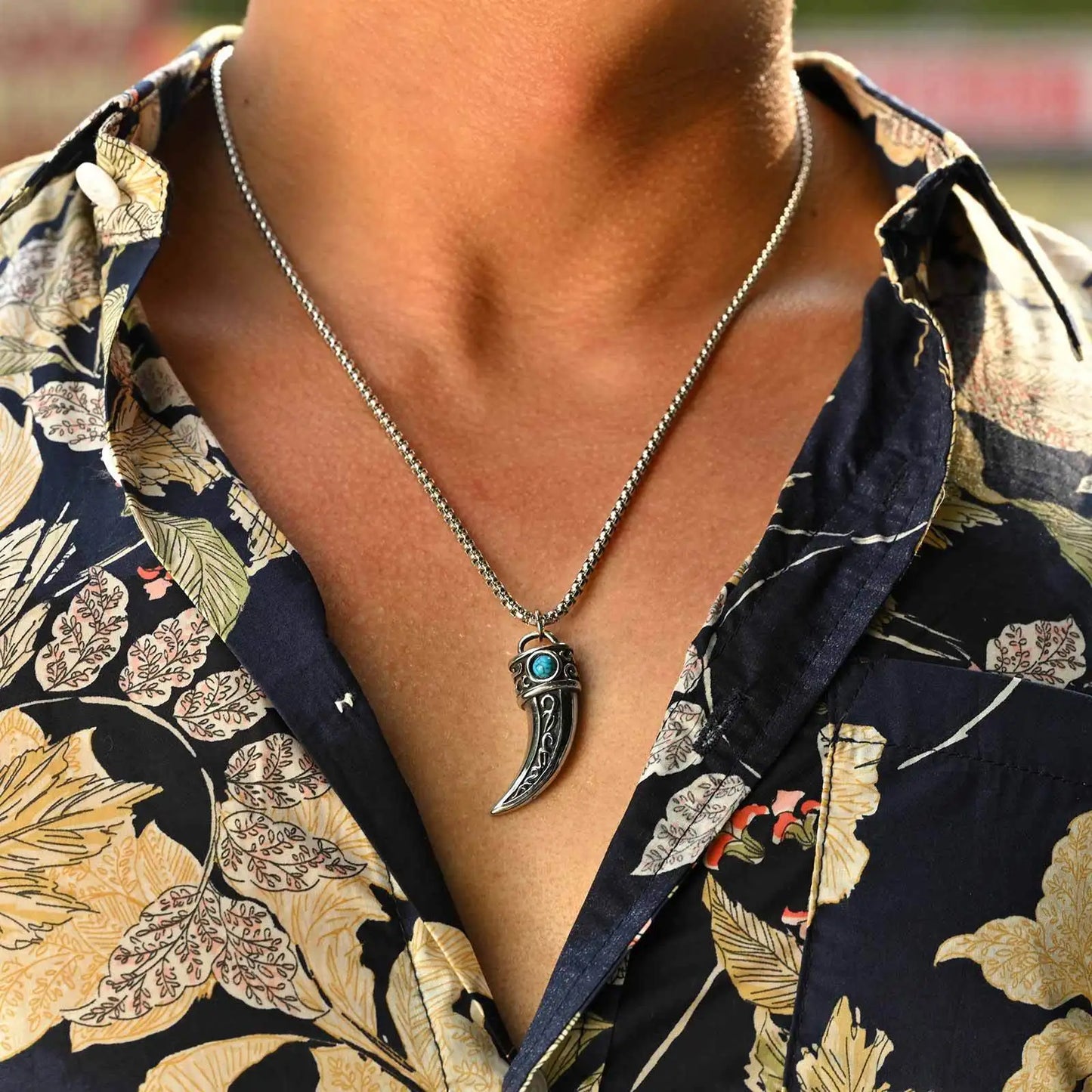 Vintage Horn Charms Necklace for Men
