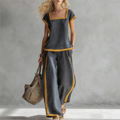 Fashion Square-neck Short-sleeved Wide-leg