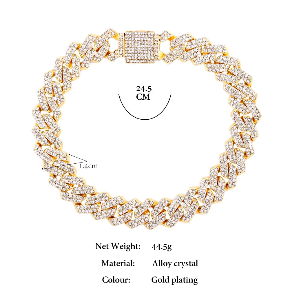 14 MM Iced Out Miami Cuban Link Chain Anklet For Women
