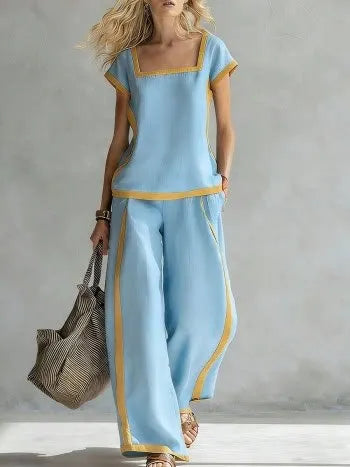 Fashion Square-neck Short-sleeved Wide-leg