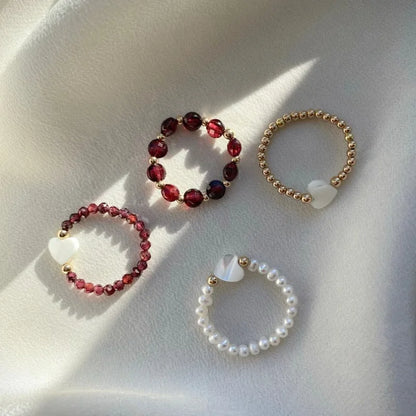Garnet beaded ring, January birthstone ring