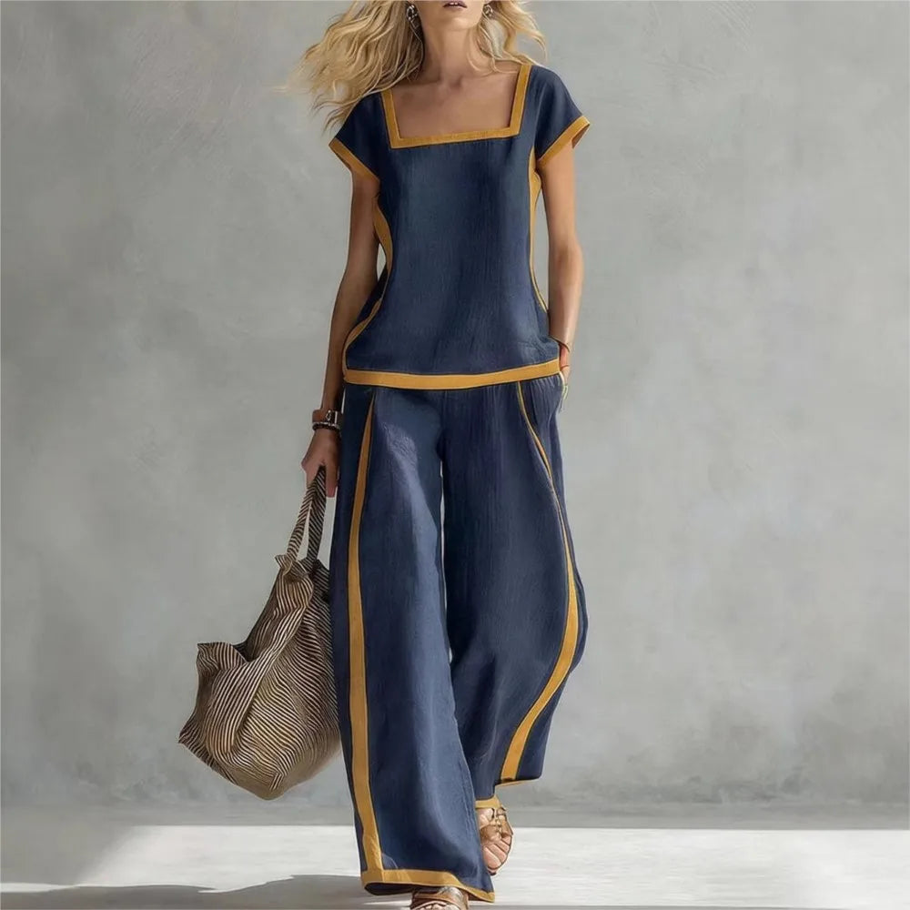 Fashion Square-neck Short-sleeved Wide-leg