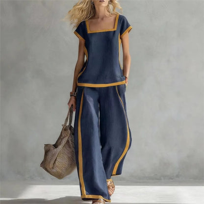 Fashion Square-neck Short-sleeved Wide-leg