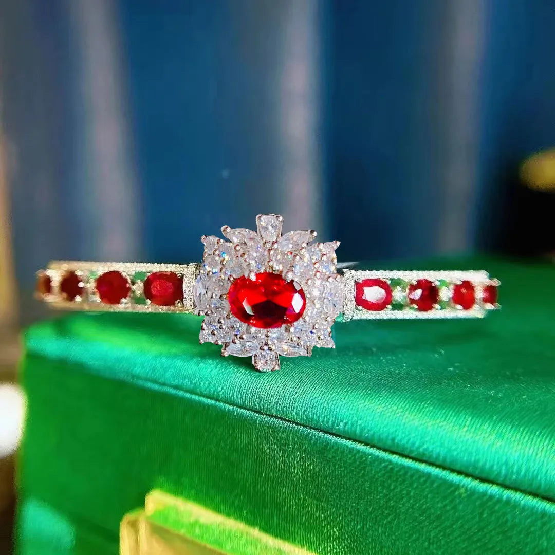Foydjew Luxury Vintage Design Flower Ruby Bracelets For Women