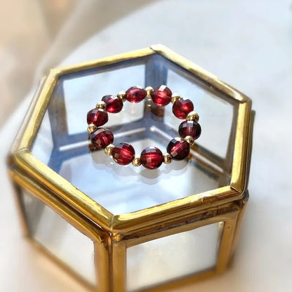Garnet beaded ring, January birthstone ring