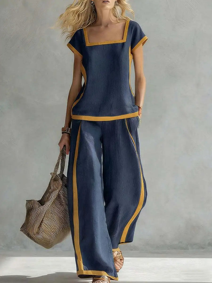 Fashion Square-neck Short-sleeved Wide-leg