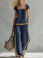 Fashion Square-neck Short-sleeved Wide-leg