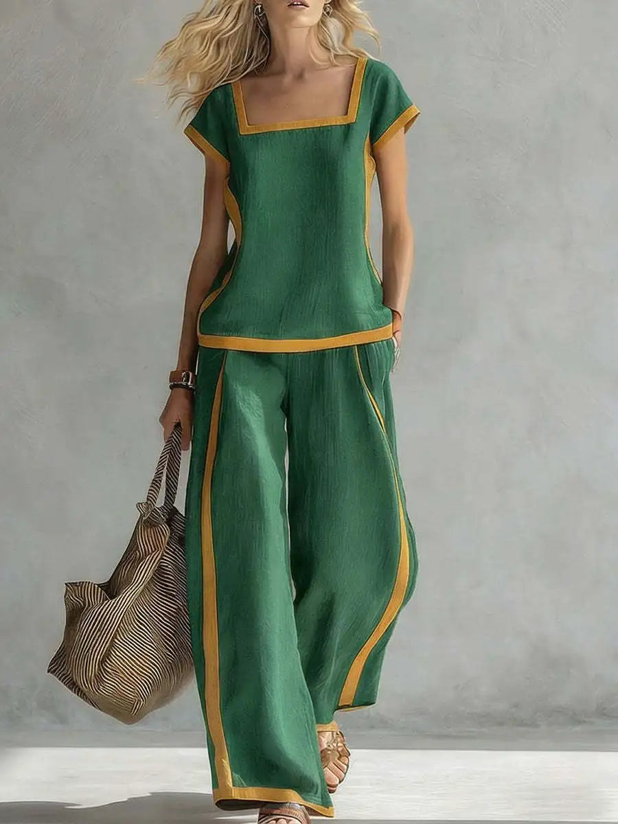 Fashion Square-neck Short-sleeved Wide-leg
