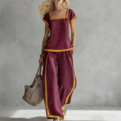 Fashion Square-neck Short-sleeved Wide-leg