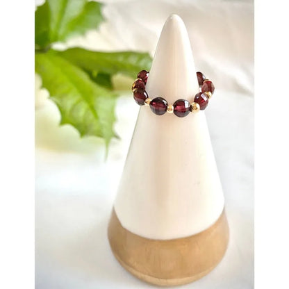 Garnet beaded ring, January birthstone ring