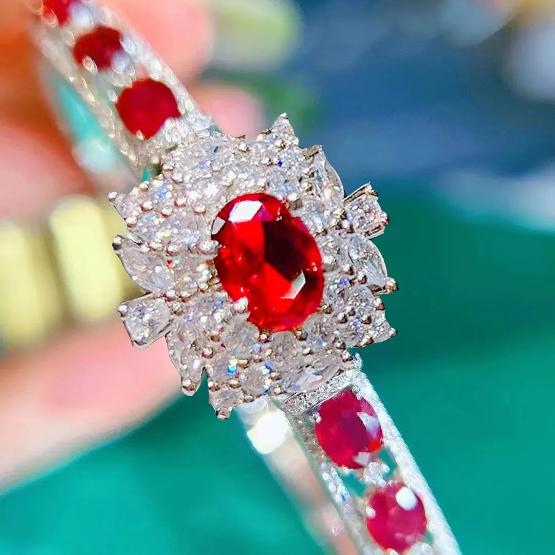 Foydjew Luxury Vintage Design Flower Ruby Bracelets For Women