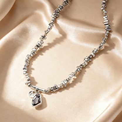 Simple Baroque Irregular Gray Crystal Pendant Necklace For Women