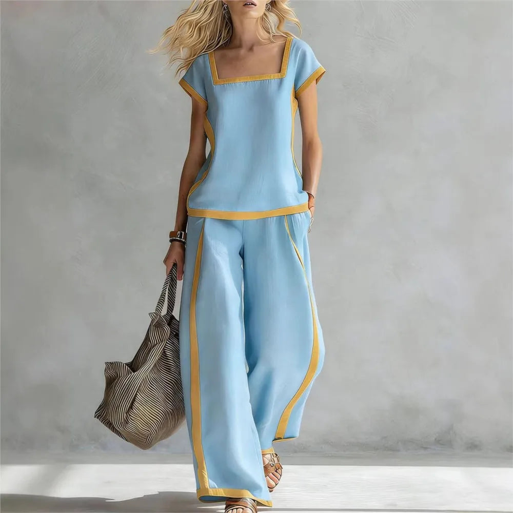 Fashion Square-neck Short-sleeved Wide-leg