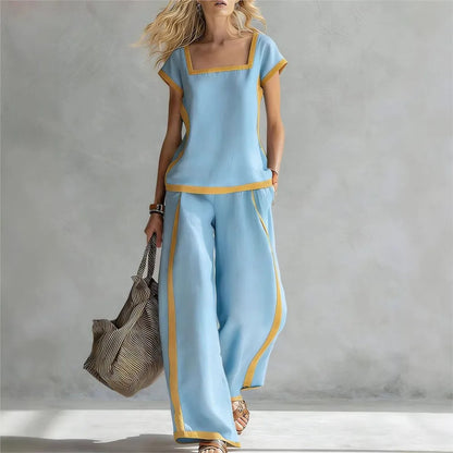 Fashion Square-neck Short-sleeved Wide-leg