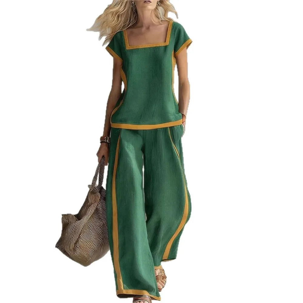 Fashion Square-neck Short-sleeved Wide-leg