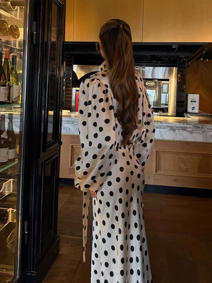 Black Polka Dot V Neck Shirt Skirt 2 Piece Set