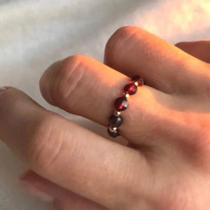 Garnet beaded ring, January birthstone ring